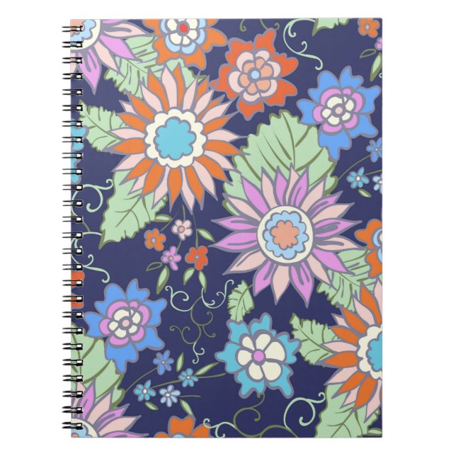 Cuaderno Primavera de patrón de fondo sin soldadura floral  (Frente)