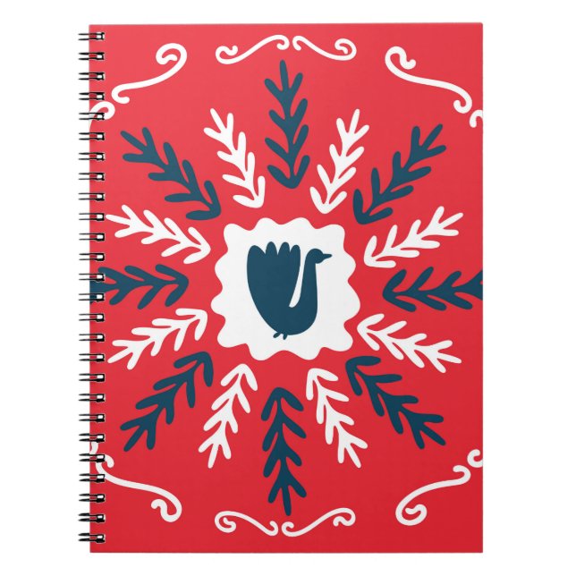 Cuaderno Primavera, Feliz Navidad folklore doodle cuadrado  (Frente)