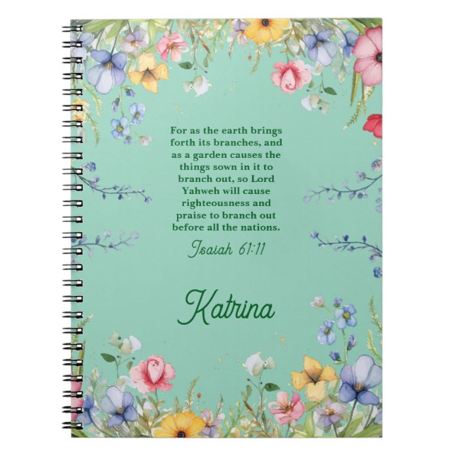 Cuaderno Primavera Flor silvestre Jardín Biblia Verse Perso (Frente)