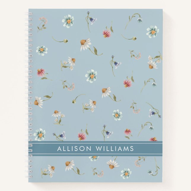 Cuaderno Primavera floral Dusty Azul personalizado (Anverso)