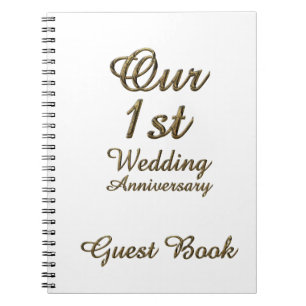Cuaderno Primer aniversario Boda libro de invitado oro blan