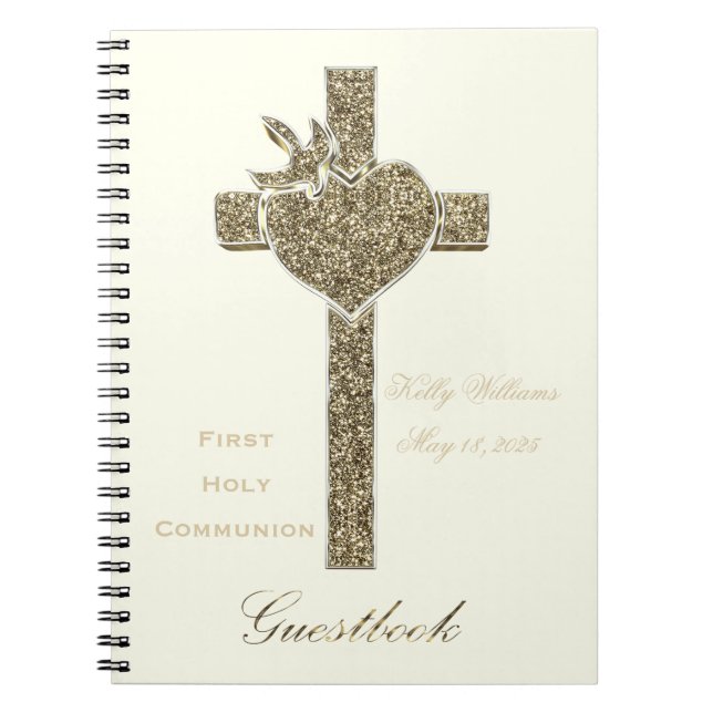 Cuaderno Primer Guestbook cruzado de oro de la comunión (Frente)