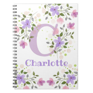 Cuaderno Primer nombre inicial más Charlotte con flores