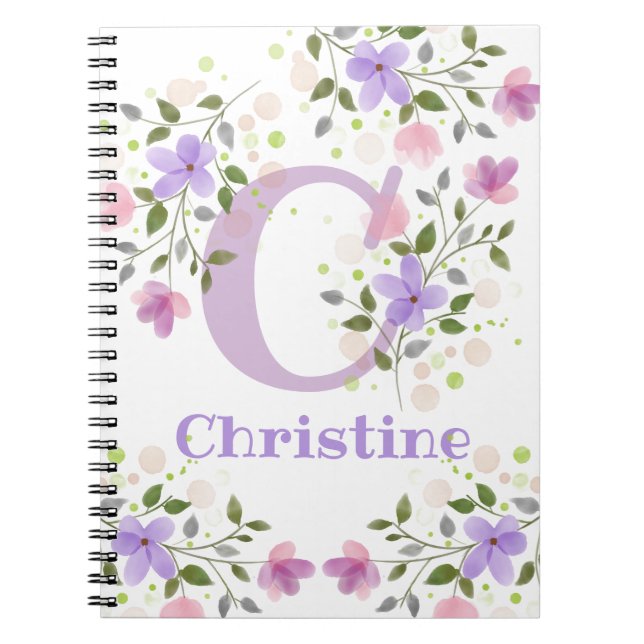Cuaderno Primer nombre inicial más Christine con flores (Frente)
