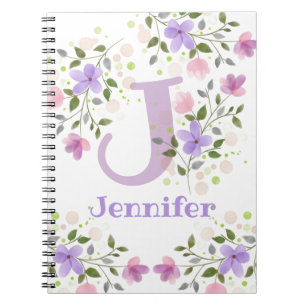 Cuaderno Primer nombre inicial más Jennifer con flores