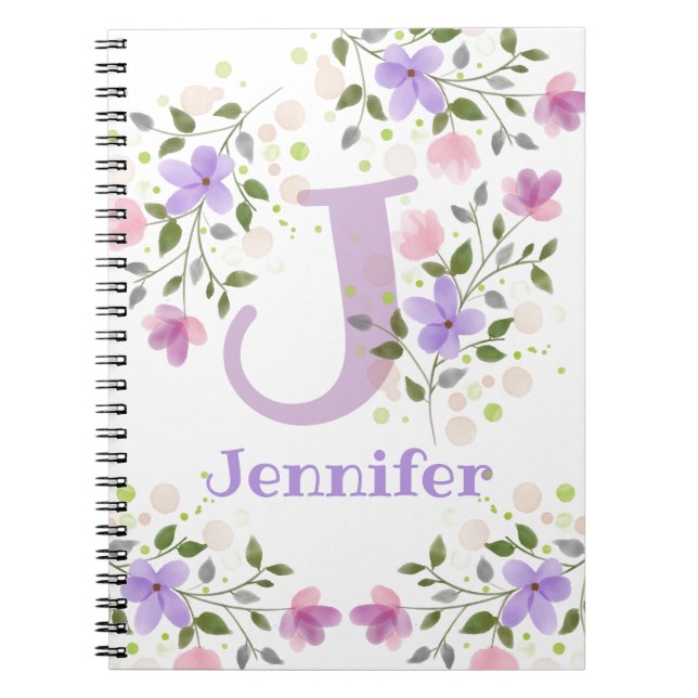 Cuaderno Primer nombre inicial más Jennifer con flores (Frente)