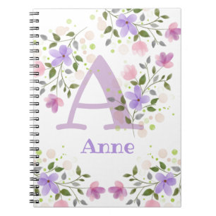 Cuaderno Primer nombre inicial más nombre Anne con flores