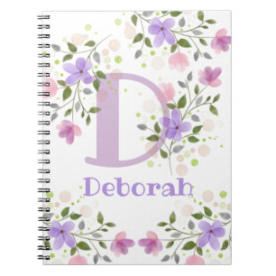 Cuaderno Primer nombre inicial más nombre Deborah con flor