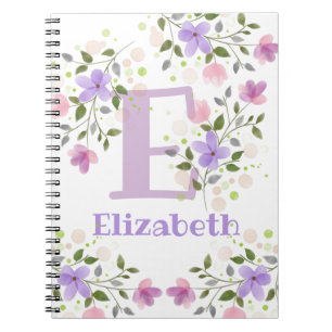 Cuaderno Primer nombre inicial más nombre Elizabeth con flo