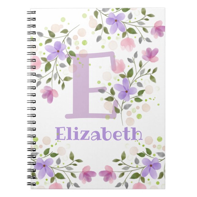 Cuaderno Primer nombre inicial más nombre Elizabeth con flo (Frente)