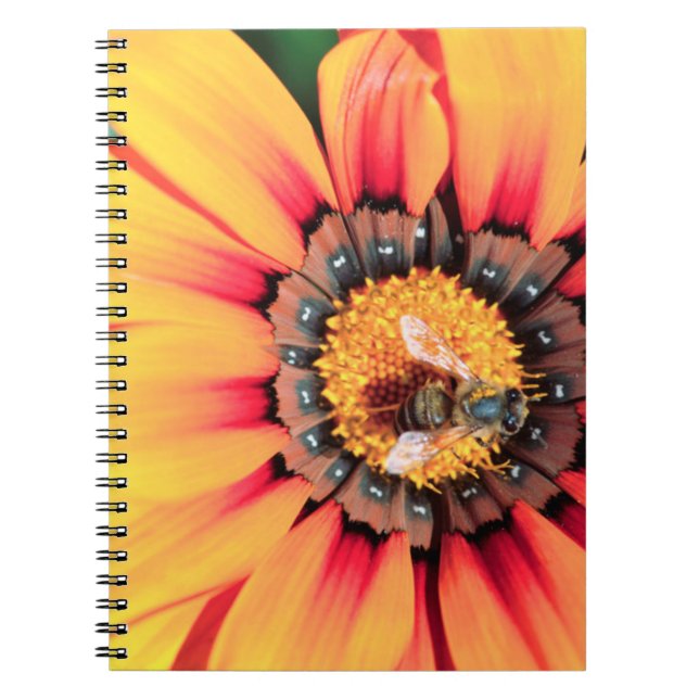 Cuaderno Primer plano extremo de una abeja recogiendo polen (Frente)