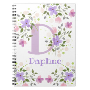 Cuaderno Primera inicial más nombre Daphne con flores