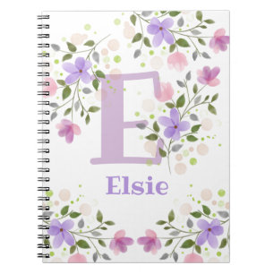 Cuaderno Primera inicial más nombre Elsie con flores