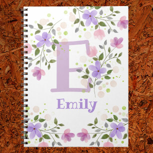 Cuaderno Primera inicial más nombre Emily con flores