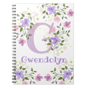 Cuaderno Primera inicial más nombre Gwendolyn con flores