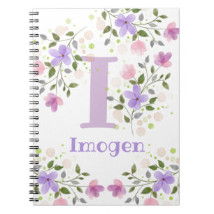 Cuaderno Primera inicial más nombre Imogen con flores