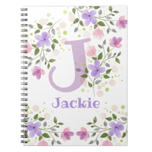 Cuaderno Primera inicial más nombre Jackie con flores