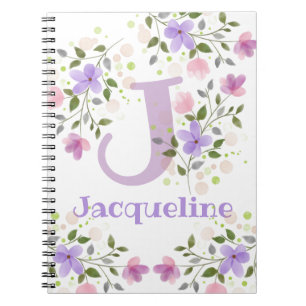 Cuaderno Primera inicial más nombre Jacqueline con flores
