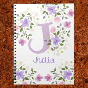 Cuaderno Primera inicial más nombre Julia con flores