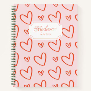 Cuaderno Primeros monogramas corazones preadormidera rosado