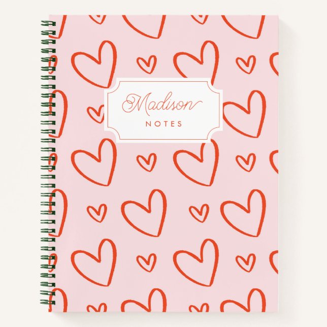 Cuaderno Primeros monogramas corazones preadormidera rosado (Anverso)