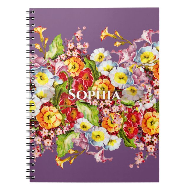 Cuaderno Primrosis coloridas Cute Primavera Floral Personal (Frente)