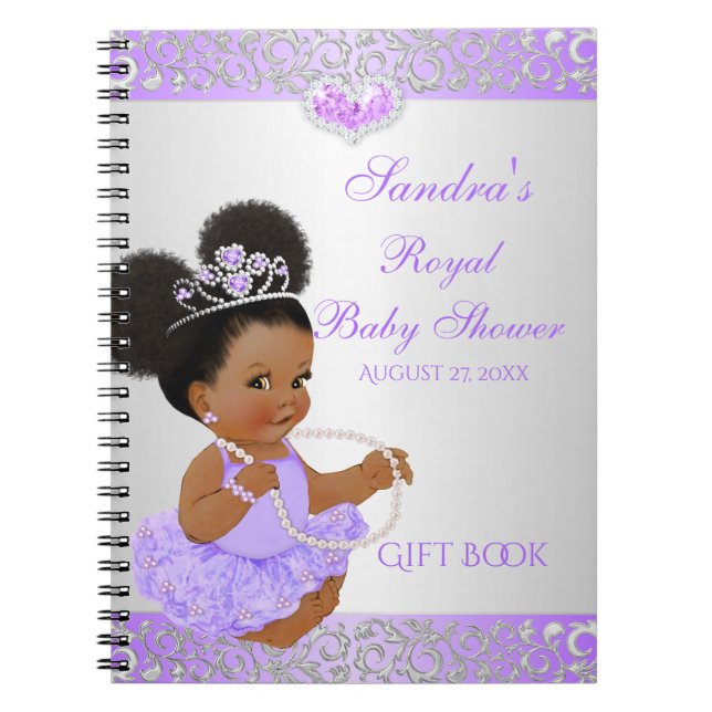 Cuaderno Princesa Afroamericana Lila Plata Regalo Invitado (Frente)