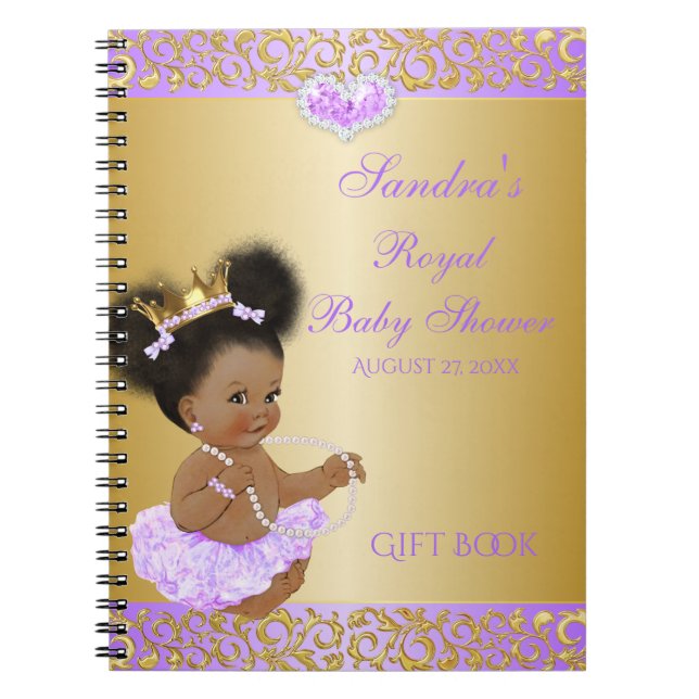 Cuaderno Princesa afroamericana Lilac Gold Gift Guest (Frente)