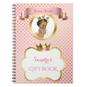 Cuaderno Princesa Afroamericana Rosa Oro Regalo Invitado