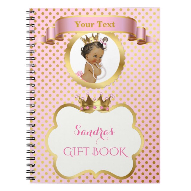 Cuaderno Princesa Afroamericana Rosa Oro Regalo Invitado (Frente)