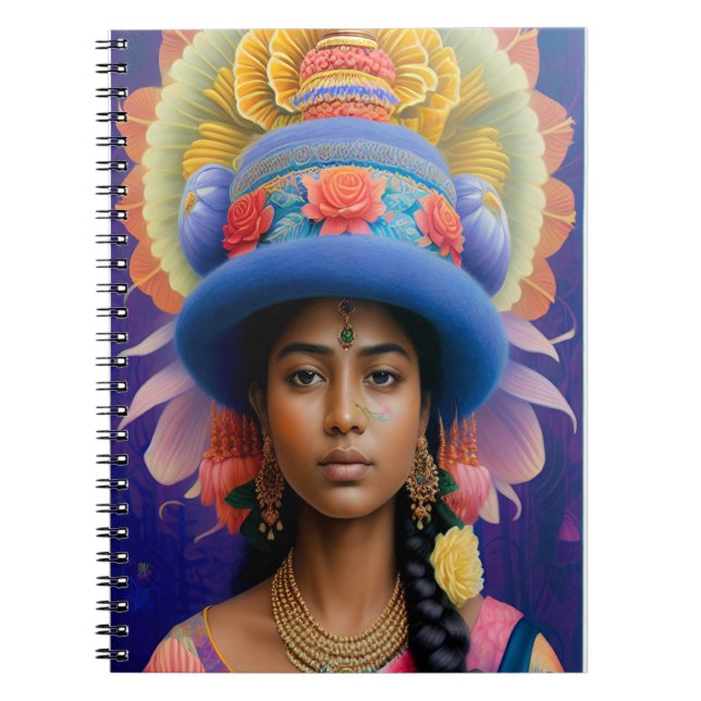 Cuaderno princesa asiática con sombrero azul grande (Frente)