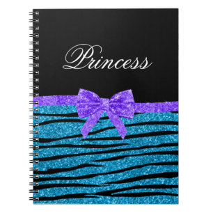 Cuaderno Princesa azul purpurina rayas de cebra morado
