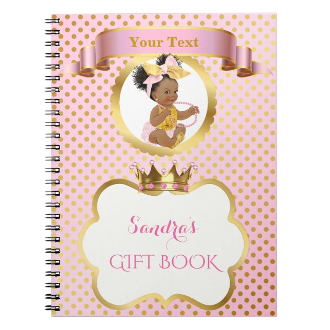 Cuaderno Princesa Bebé Niña Gran Lazo Rosa Dorado Regalo In (Frente)