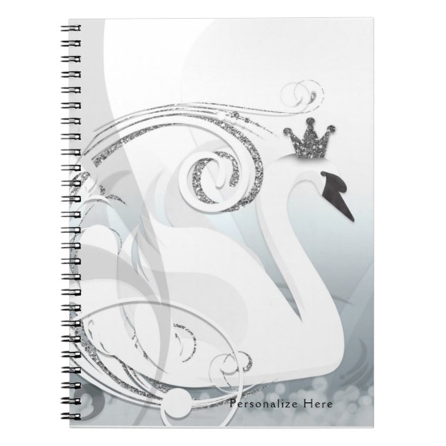 Cuaderno Princesa Cisne Plata & Blanco Elegante Personaliza (Frente)