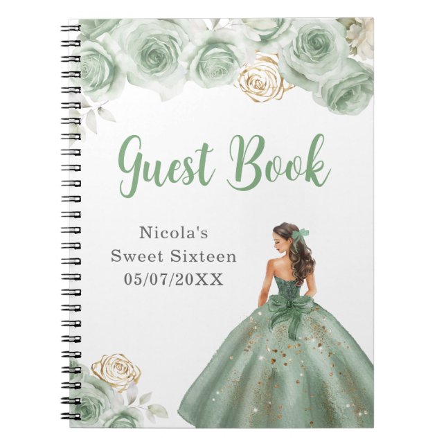 Cuaderno Princesa con vestido verde dulce dieciséis libro d (Frente)