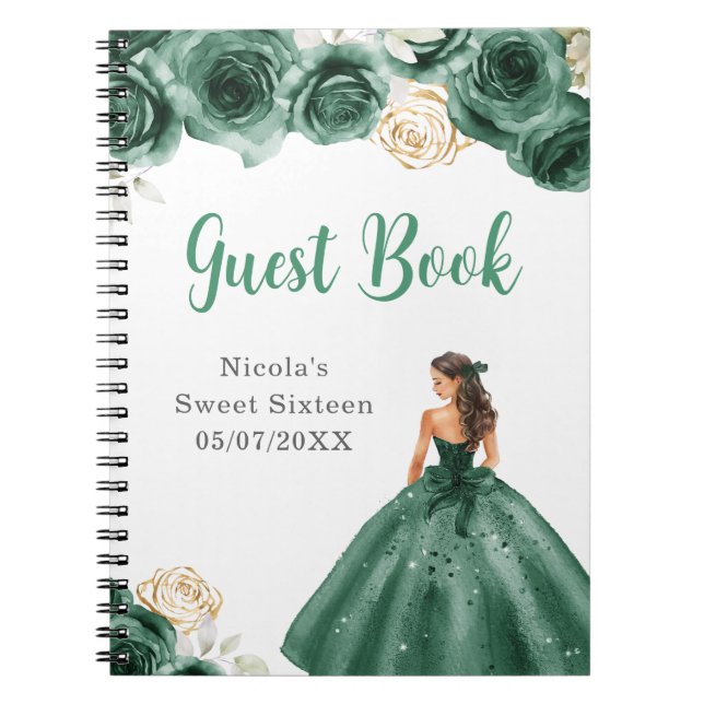 Cuaderno Princesa con vestido verde oscuro dulce 16 libro d (Frente)