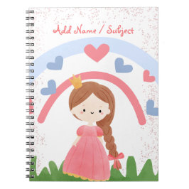 Cuaderno Princesa de amor de arcoiris con nombre y asunto p