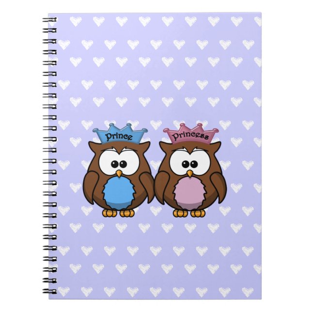 Cuaderno princesa de búho gemelo y príncipe (Frente)