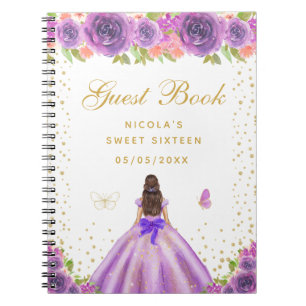 Cuaderno Princesa de Cabello Castaño con Flores Purpúreas C