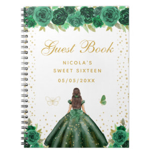 Cuaderno Princesa de Cabello Castaño Floral Verde Cumple Du