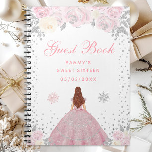 Cuaderno Princesa de cabello marrón en invierno rosa Dulces