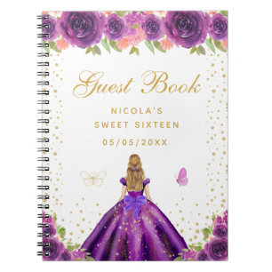 Cuaderno Princesa de Cabello Rubio con Flores Purpúreas Cum