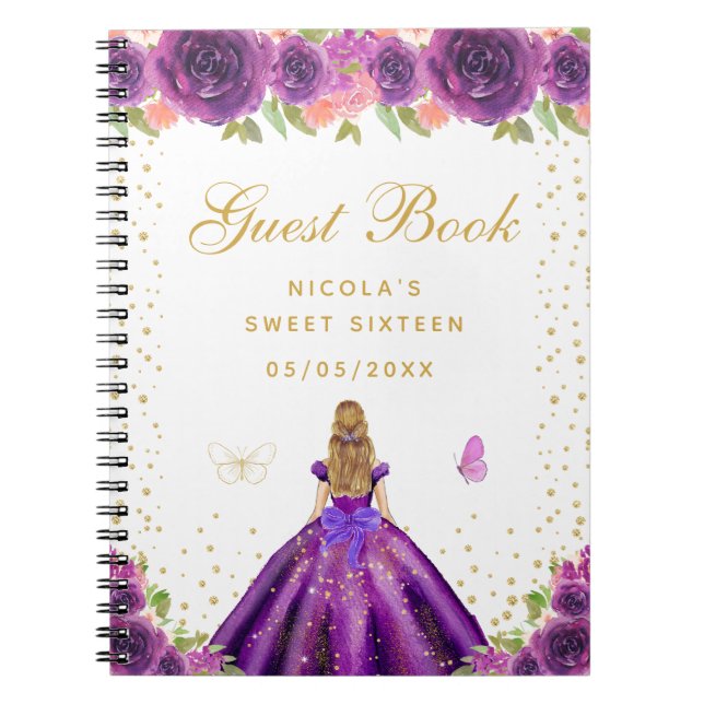 Cuaderno Princesa de Cabello Rubio con Flores Purpúreas Cum (Frente)