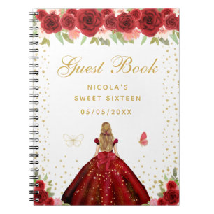 Cuaderno Princesa de Cabello Rubio Floral Rojo Dulces Dieci