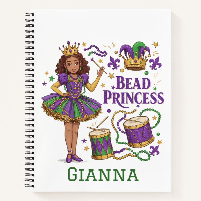 Cuaderno Princesa de cuentas texto personalizado - Mardi Gr (Anverso)