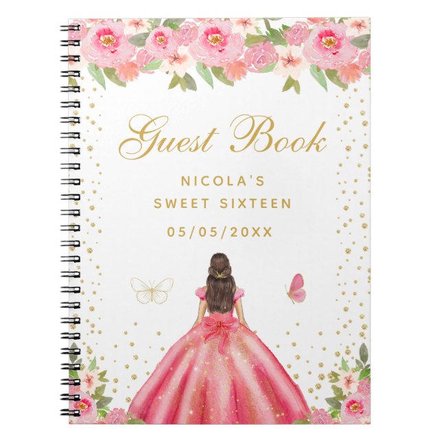 Cuaderno Princesa de Cumpleaños Dieciséis con Cabello Casta (Frente)