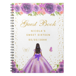 Cuaderno Princesa de Dieciséis Años de Piel Oscura con Flor