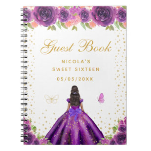 Cuaderno Princesa de Dieciséis Años de Piel Oscura con Flor