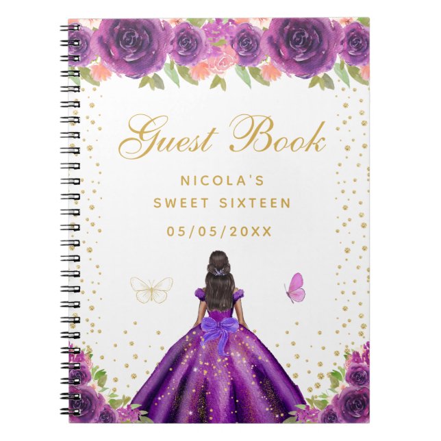 Cuaderno Princesa de Dieciséis Años de Piel Oscura con Flor (Frente)