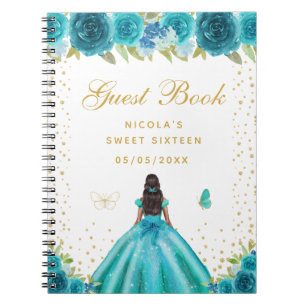 Cuaderno Princesa de Dieciséis Años de Piel Oscura con Flor